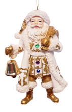 Load image into Gallery viewer, Jeweled White and Gold Santa Ornaments, 2 Assorted