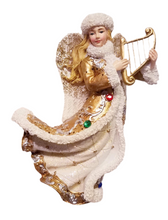 Load image into Gallery viewer, Jeweled White and Gold Angel Ornaments, 2 Assorted