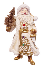 Load image into Gallery viewer, Jeweled White and Gold Santa Ornaments, 2 Assorted