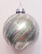 Load image into Gallery viewer, Glass Silver and Pale Aqua Embellished Glass Ball Ornaments
