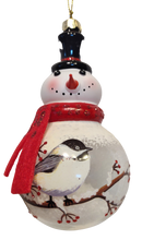 Load image into Gallery viewer, Glass Snowman Ornament with Either Cardinal Or Chickadee Assortment