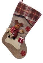 Load image into Gallery viewer, Burlap Christmas Stocking with Snowman, Santa or Reindeer Applique