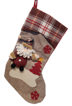 Load image into Gallery viewer, Burlap Christmas Stocking with Snowman, Santa or Reindeer Applique