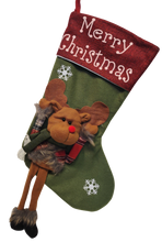 Load image into Gallery viewer, Christmas Stocking with Santa, Reindeer or Snowman Applique & Long Legs