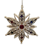 Load image into Gallery viewer, White and Gold Acrylic Jeweled Snowflake Ornaments Assorted