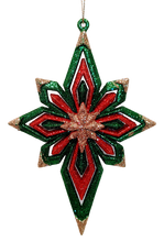 Load image into Gallery viewer, Red, Green and Gold Glittered Bethlehem Star Ornament Assortment see