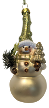 Load image into Gallery viewer, Ivory and Sage Glass Snowman Ornaments