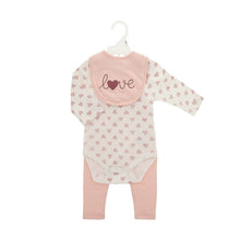 Load image into Gallery viewer, Three Piece Baby Girl Clothing Set with Bib - Love-
