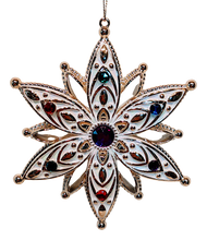 Load image into Gallery viewer, White and Gold Acrylic Jeweled Snowflake Ornaments Assorted