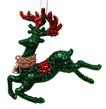Load image into Gallery viewer, Red, Green & Gold Glittered Deer Ornament Assortment