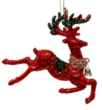 Load image into Gallery viewer, Red, Green & Gold Glittered Deer Ornament Assortment