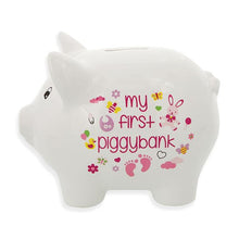 Load image into Gallery viewer, Ceramic White & Pink My First Piggy Bank