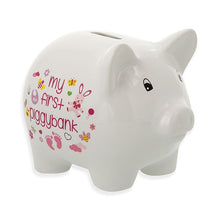 Load image into Gallery viewer, Ceramic White & Pink My First Piggy Bank