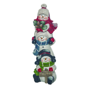 Stacked Snowmen Figurine with Merry Christmas Sign