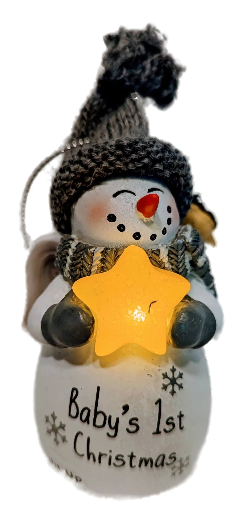 Snowman Angel Ornament Holding Light Up Star - Baby's 1st Christmas