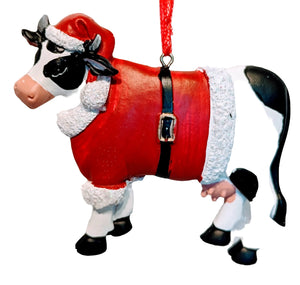 Christmas Cow Ornament with Santa Suit & Santa Hat