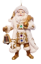 Load image into Gallery viewer, Jeweled White and Gold Santa Ornaments, 2 Assorted
