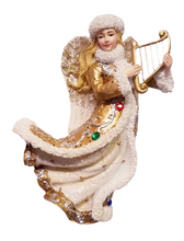 Load image into Gallery viewer, Jeweled White and Gold Angel Ornaments, 2 Assorted
