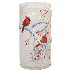 Glass 8 in. Multicolored Christmas Light Up Winter Bird Vase