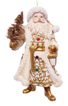 Load image into Gallery viewer, Jeweled White and Gold Santa Ornaments, 2 Assorted
