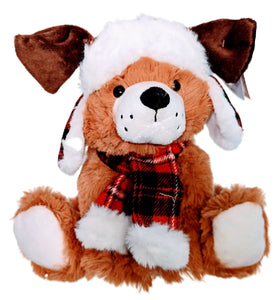 Plush Flapjacks Puppy with Red Plaid Winter Hat & Scarf