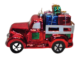 Glass Shiny Red Truck Ornament with Presents/Greenery & Red Berries Assorted