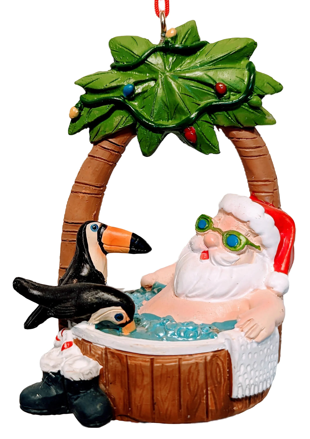 Beach Santa Ornament Sitting in Hot Tub