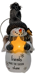 Snowman Angel Ornament Holding Light Up Star - Friends Make The Season Shine