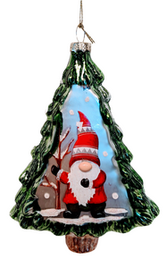 Glass Christmas Tree Ornament with Gnome Winter Scene