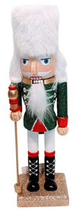 Wooden Red/Green Nutcracker with White Fuzzy Hat