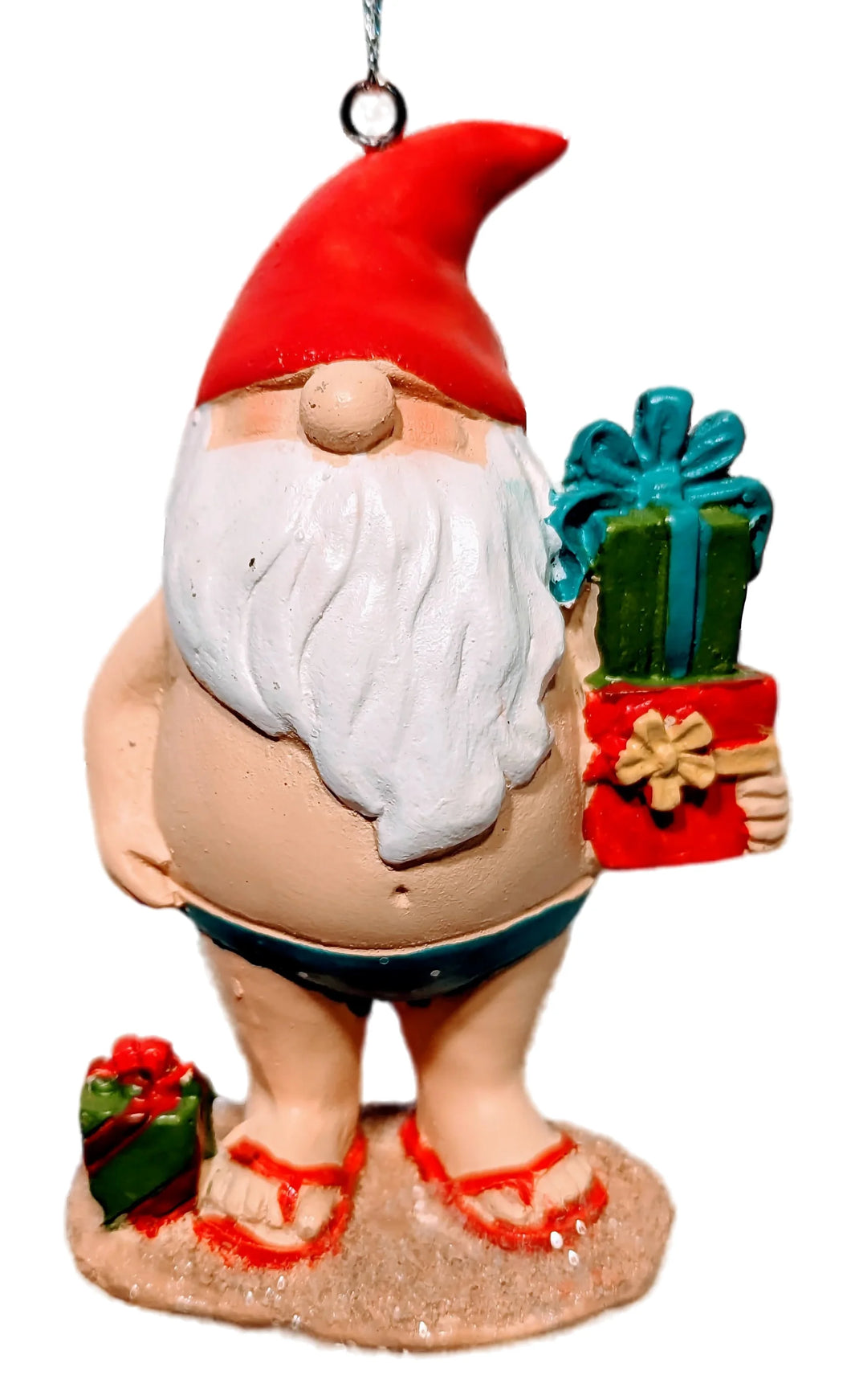 Gnome Santa Beach Ornament Holding Christmas Gifts