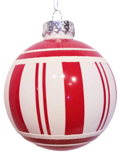 Load image into Gallery viewer, Glass Red and White Ball Ornaments with Red Stripes
