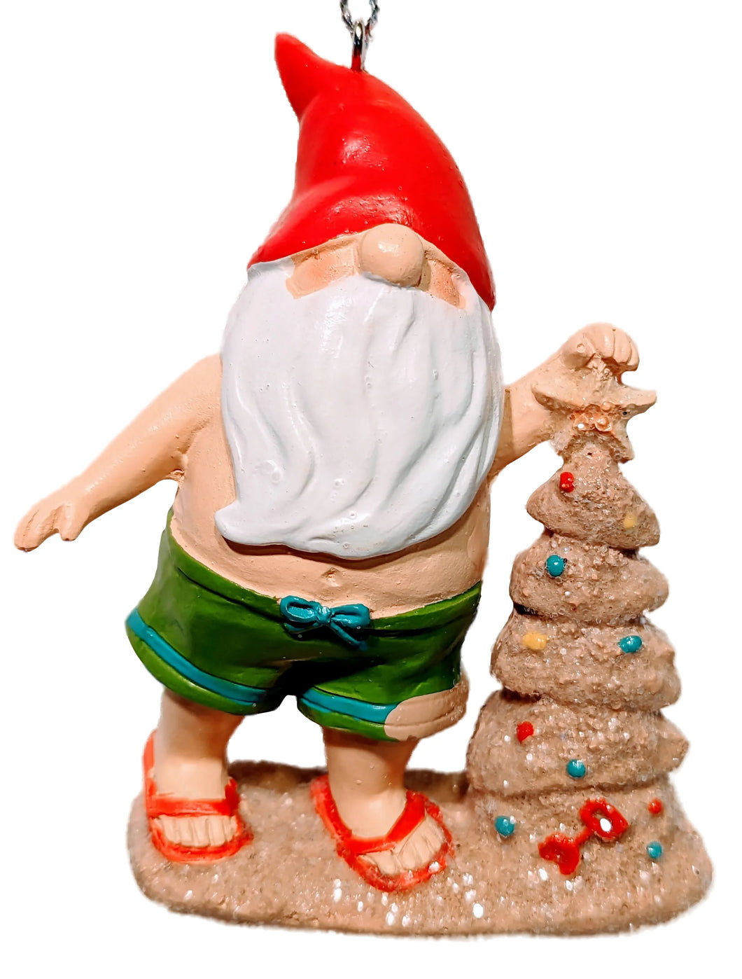 Gnome Santa Beach Ornament with Sand Castle Christmas Tree