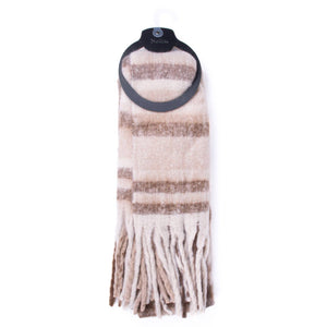 Ladies Cashmere Feel Beige Striped Tassel Scarf