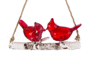 Acrylic Red Cardinals Sitting on White Birch Bark Branch