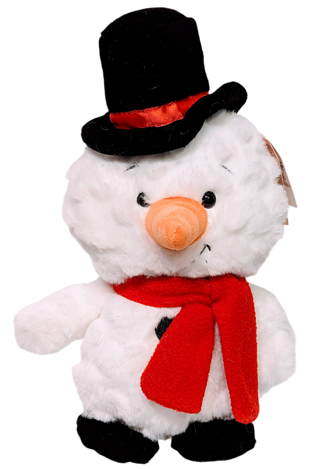 Plush Snowman Wearing Black Top Hat & Red Scarf