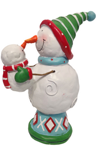 Snowman Holding Baby Snowman Wearing Red Scarf Figurine