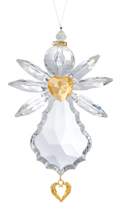 Acrylic Crystal Gratitude Angel with Gold Heart & Gold Heart Charm
