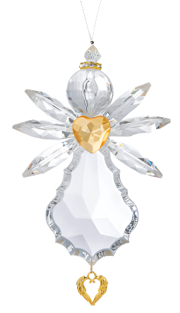 Acrylic Crystal Gratitude Angel with Gold Heart & Gold Heart Charm