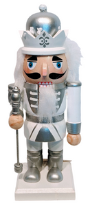 Wooden Silver/White Nutcracker with Staff