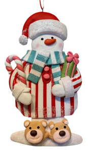 Clay Dough Santa or Snowman Ornament Wearing Pajamas