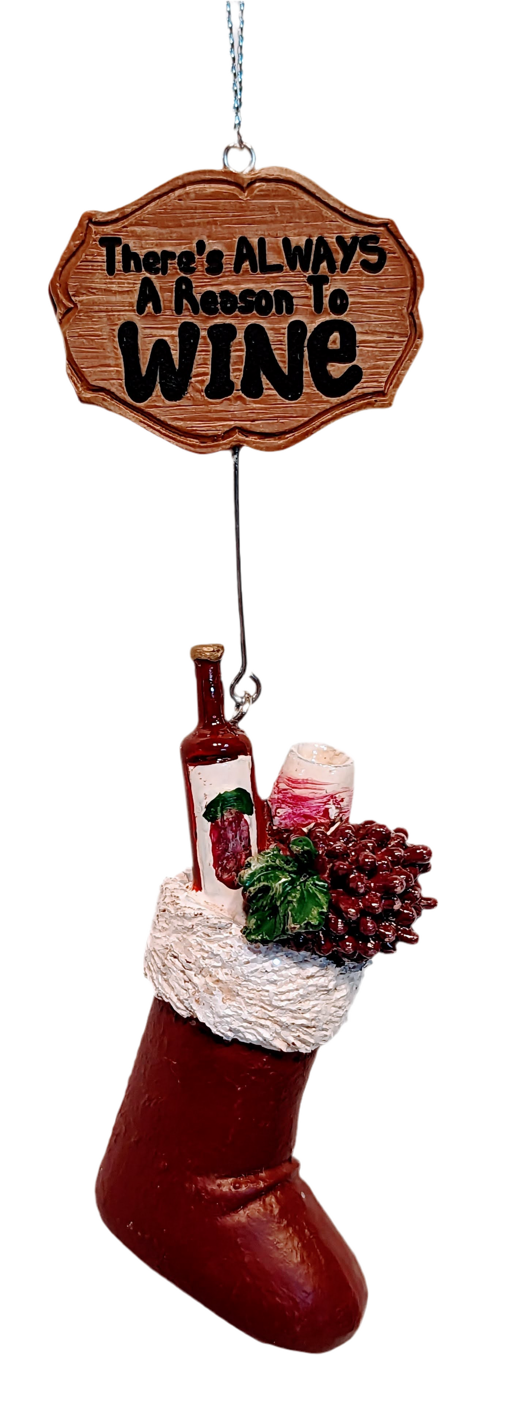 Burgundy Wine Stocking Ornament with Bottle of Wine-There's Always A Reason To WINE