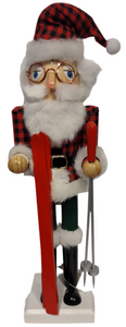 Wooden Santa Nutcracker with Red Spectacles & Skis 16"