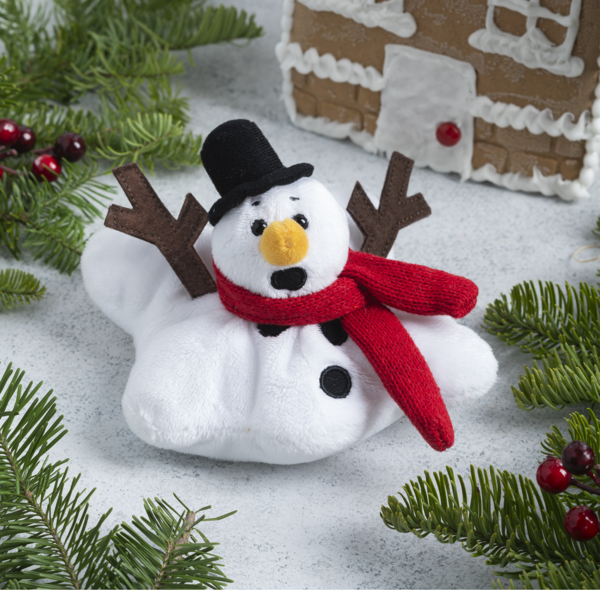 Plush Melting Snowman with Black Hat & Red Scarf