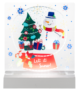 Light Up LED Snowman with Christmas Tree Figurine- Let It Snow