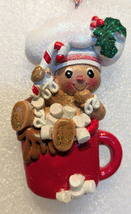 Boy Gingerbread Ornament In a Decorated Christmas Mug with Marshmallows