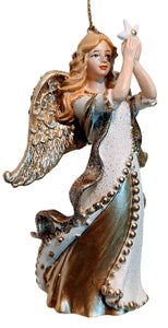 Gold & White Glittered Angel Ornament Holding a White Star with Blonde Hair