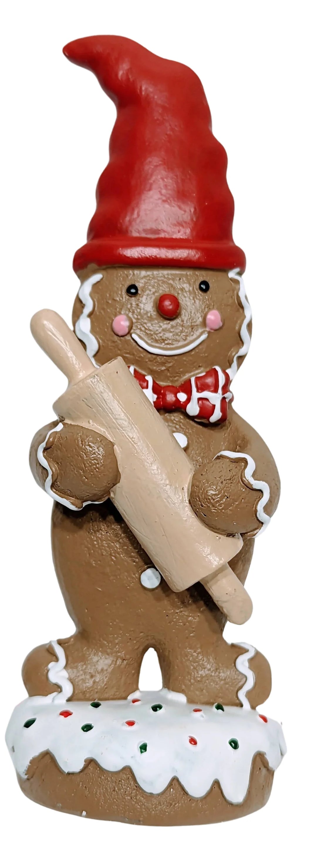 Holiday Gingerbread Gnome Holding A Wooden Rolling Pin