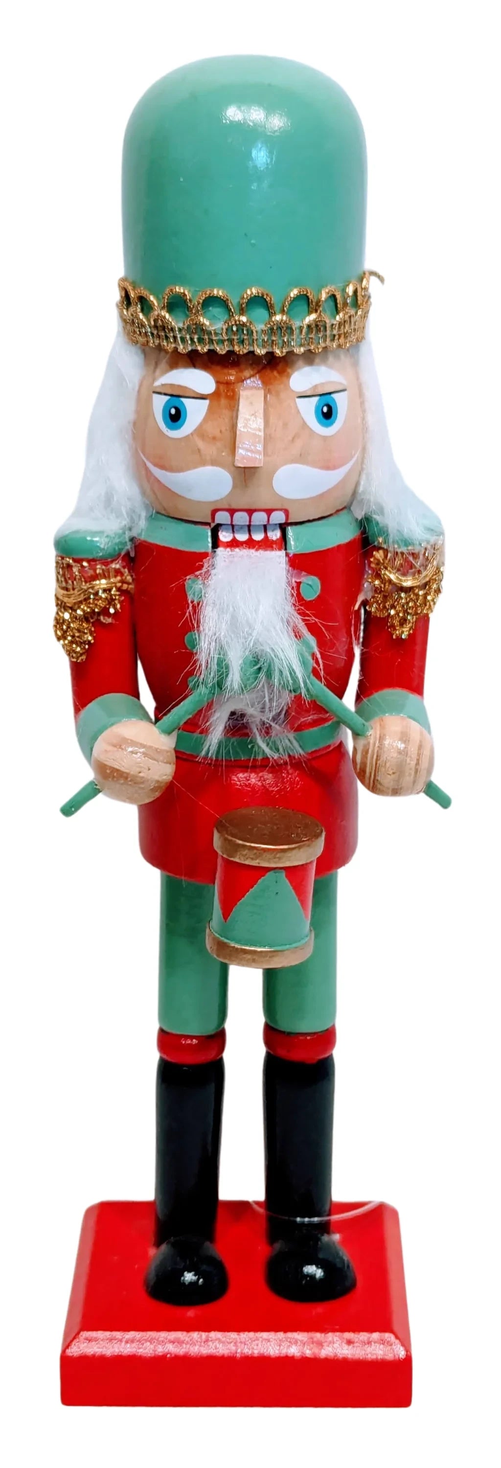 Wooden Retro Green/Red/Gold Nutcracker with Drum