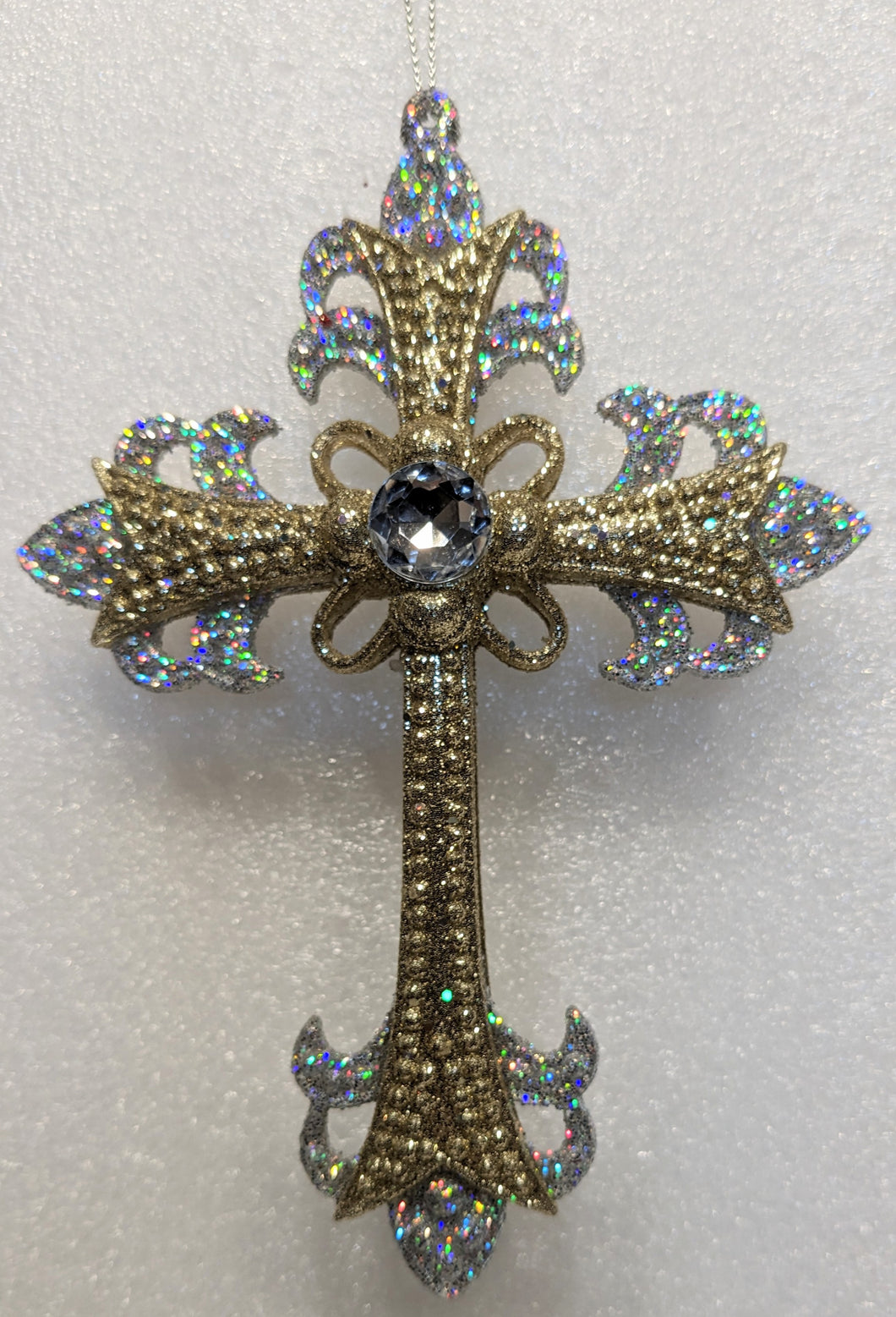 Acrylic Gold Cross Ornament with Crystal Gem